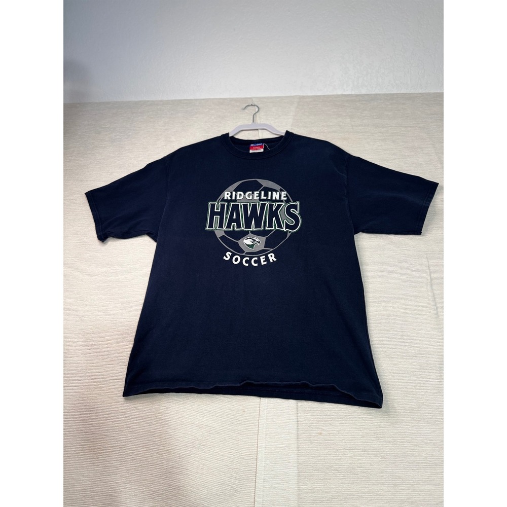Champion Ridgeline Hawks Soccer Graphic TShirt Mens Med Navy Blue Short Sleeve